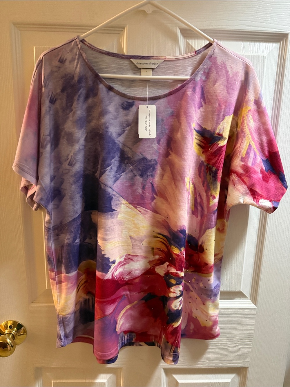 Christopher & Banks Pink Purple Floral Scoop Neck Tee